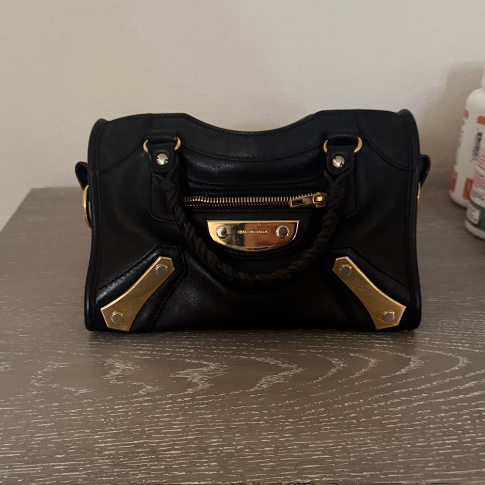 Balenciaga Black Satchel with Gold Accents